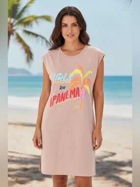 FARM Rio Blush Pink Graphic Ipanema Tank with Tropical Palm